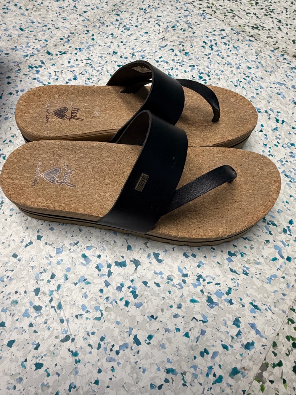 Reef Comfort Cork Black Toe-Post Sandals - Women